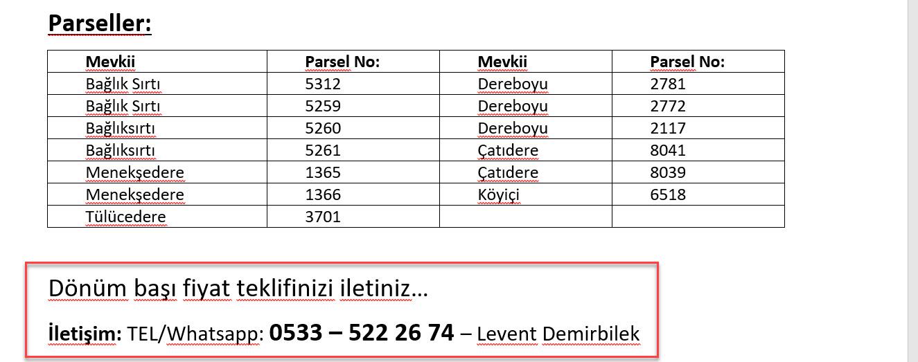 Levent Demirbilek Kiralık Tarla - 25.10.2024